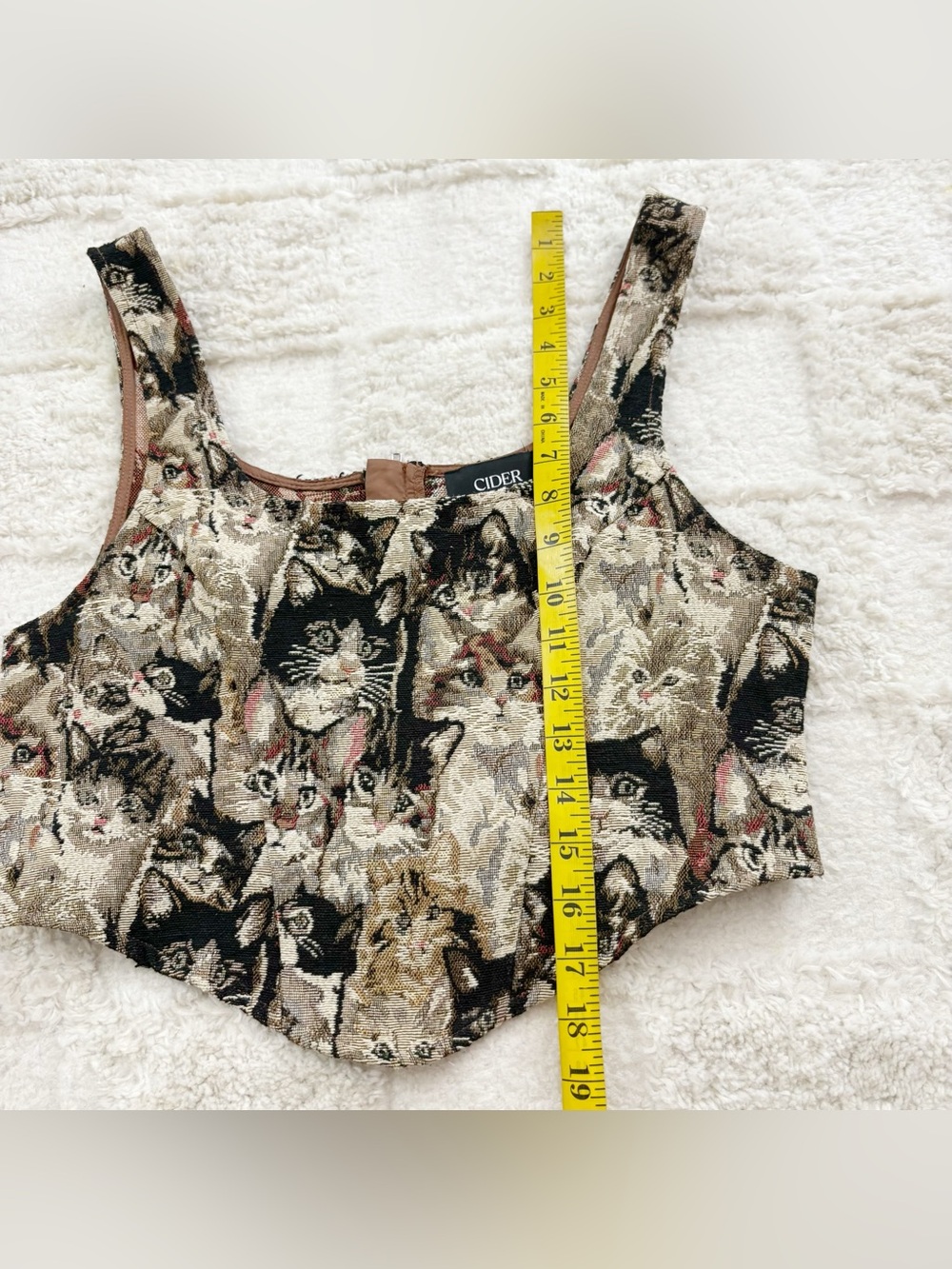 Cider Jacquard Cat Pattern Corset Cami Crop Top Medium - Picture 10 of 11